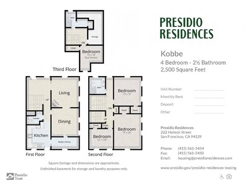 Floor plan for 4 beds, 2.5 baths, 2500 sqft